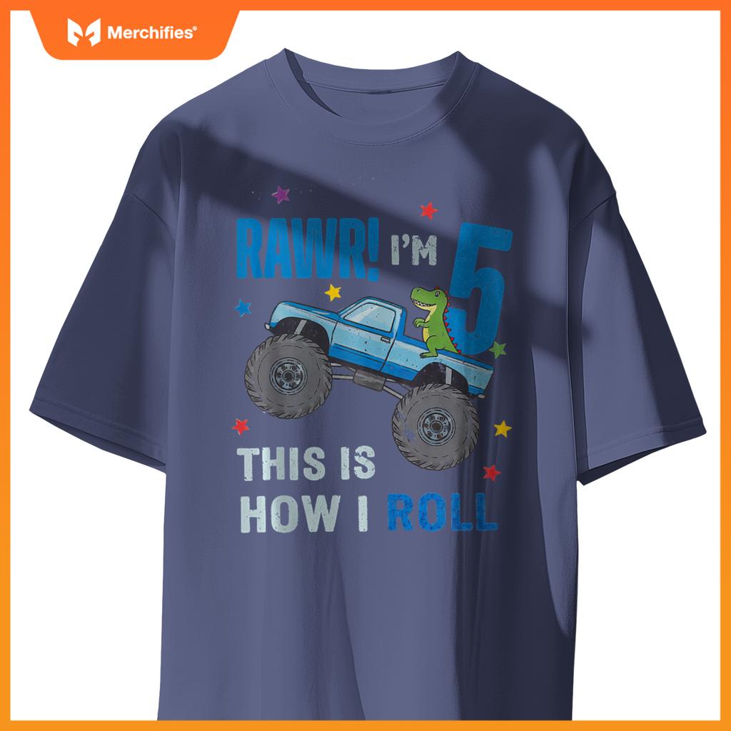 Monster Truck 5 Year Old 5th Birthday Party Trex Dinosaur T-Shirt