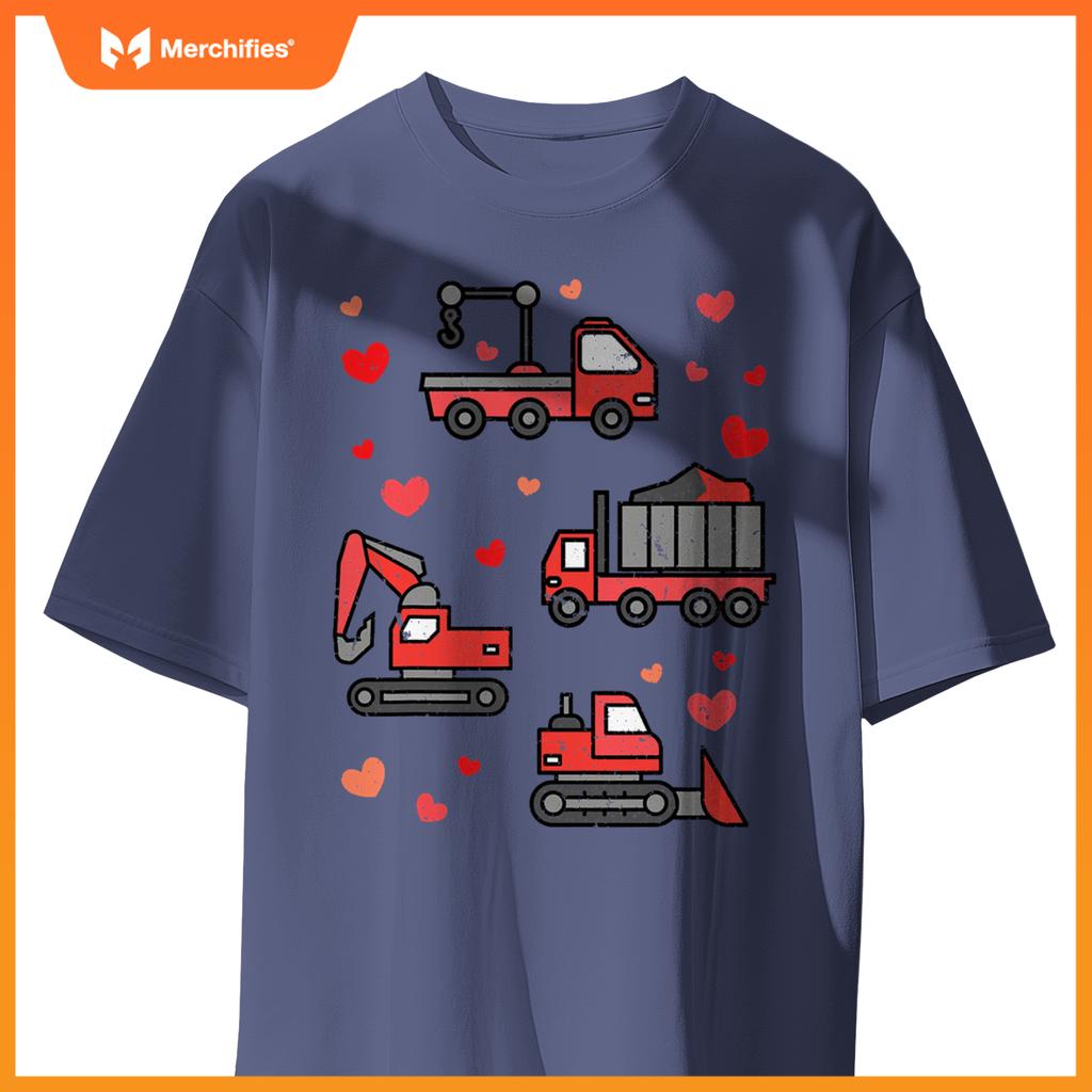 Kids Truck Excavator Klift Hearts Day Happy Valentines T-Shirt