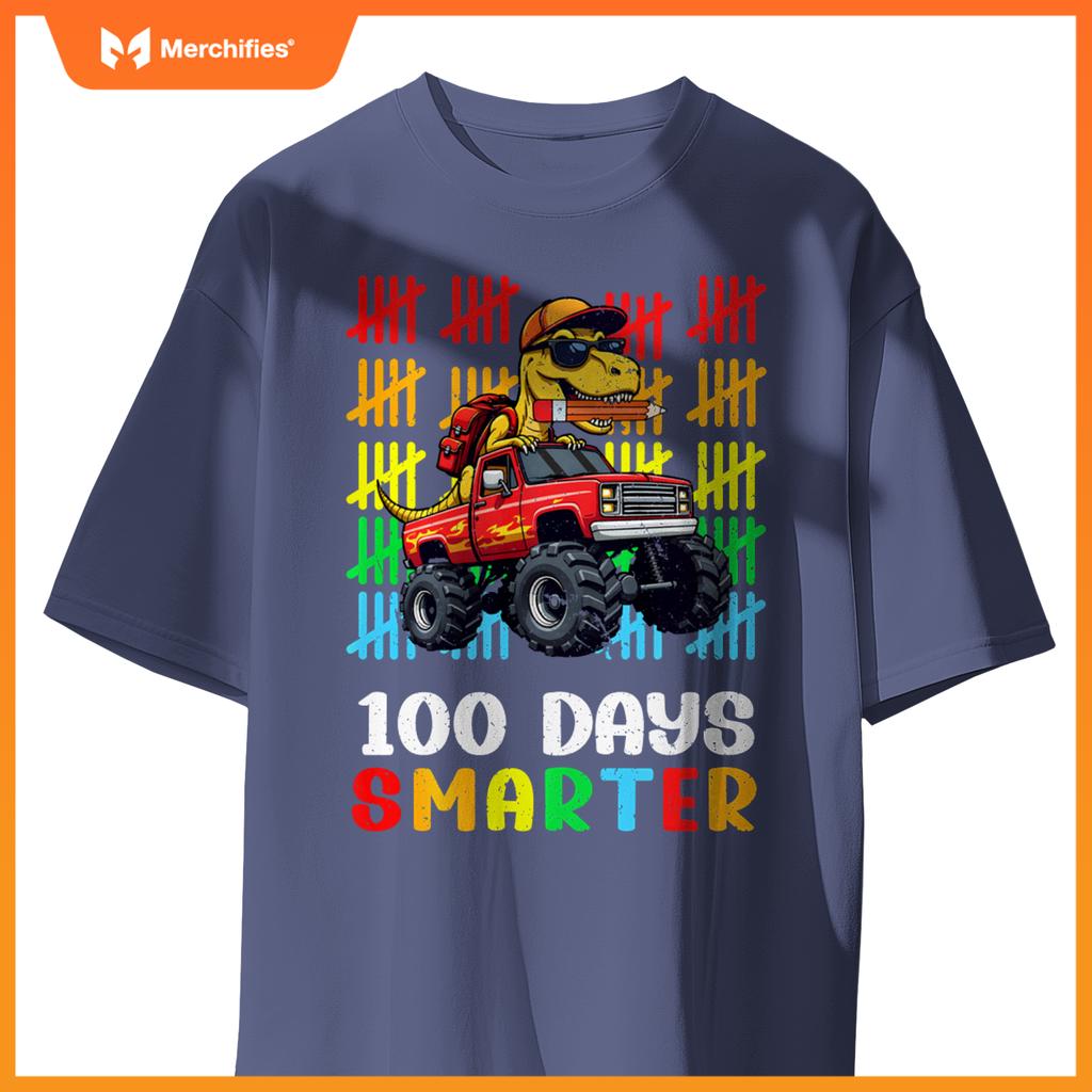 Monster Truck Dinosaur Boys 100 Days of School T-Rex Kids T-Shirt