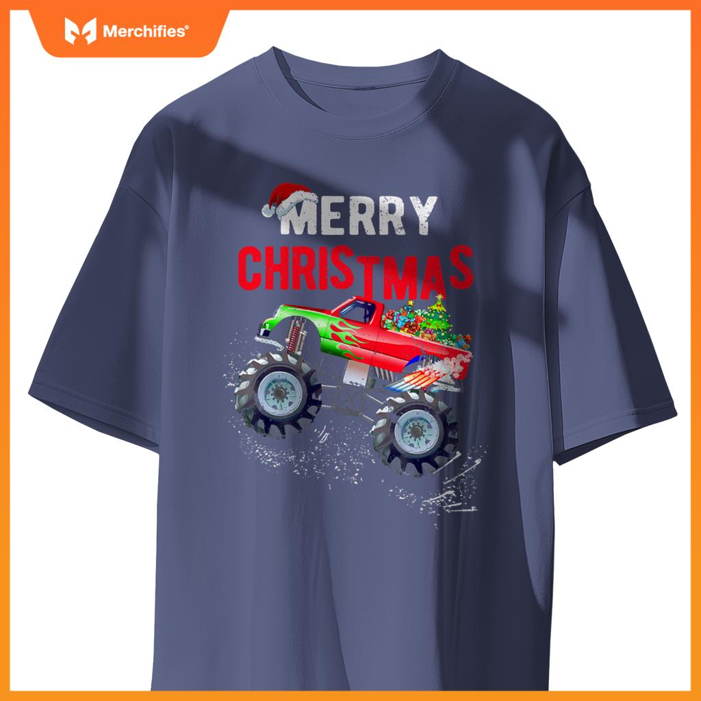 Merry Christmas Monster Truck Toddler Boys Xmas Kids T-Shirt