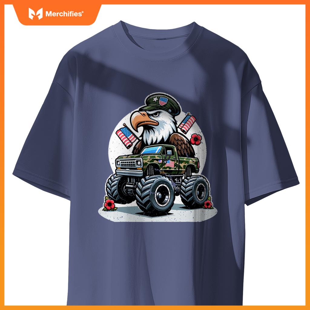 Memorial Day S Kids Boys Eagle American Flag Camo Truck T-Shirt