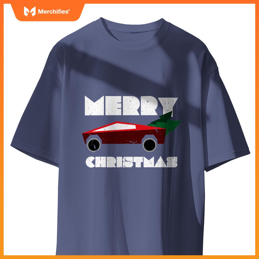 Futuristic Cyber Red Truck Pickup Christmas Tree Kids Men T-Shirt
