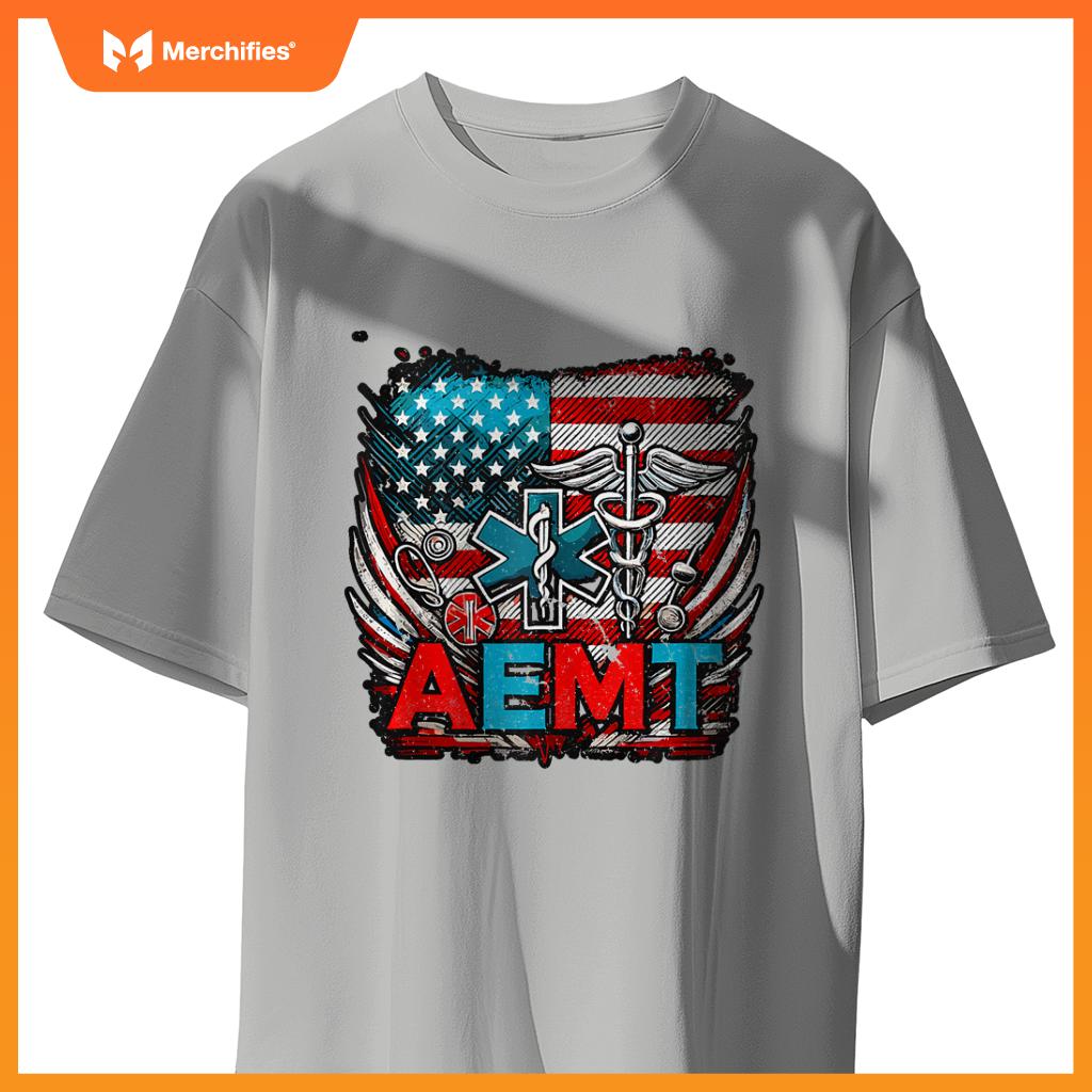 Patriotic AEMT Medical Technician First Aider T-Shirt