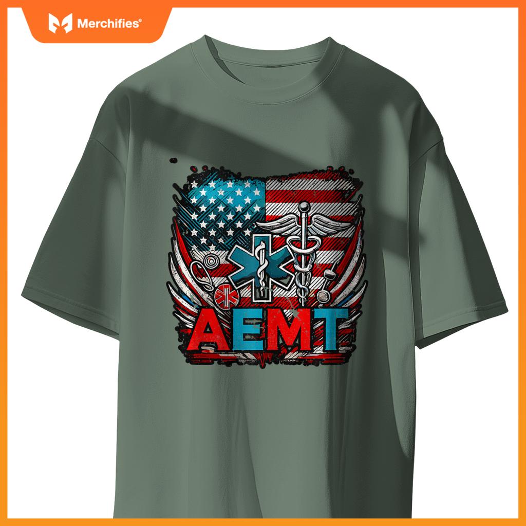 Patriotic AEMT Medical Technician First Aider T-Shirt