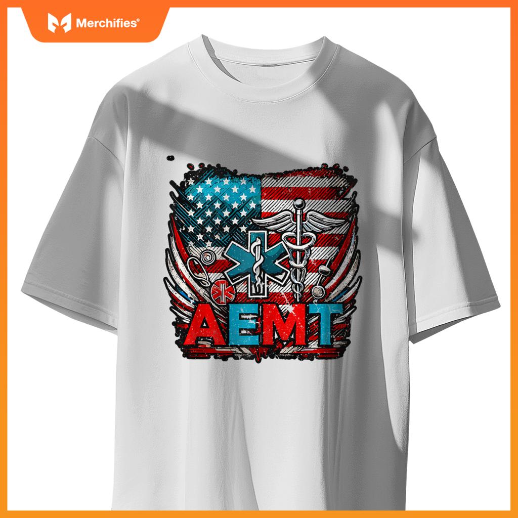 Patriotic AEMT Medical Technician First Aider T-Shirt