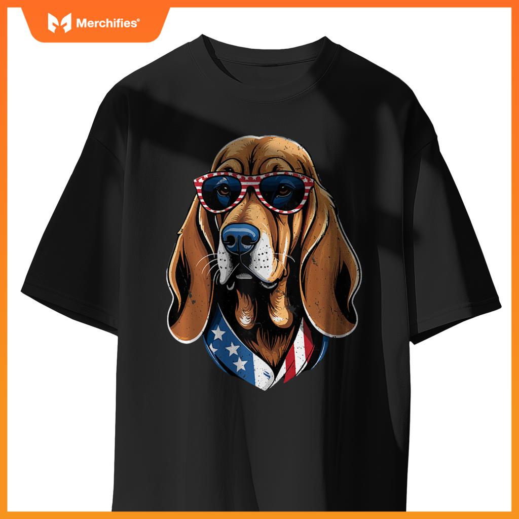 Patriotic Bloodhound Dog American Flag Men Women Bloodhound T-Shirt