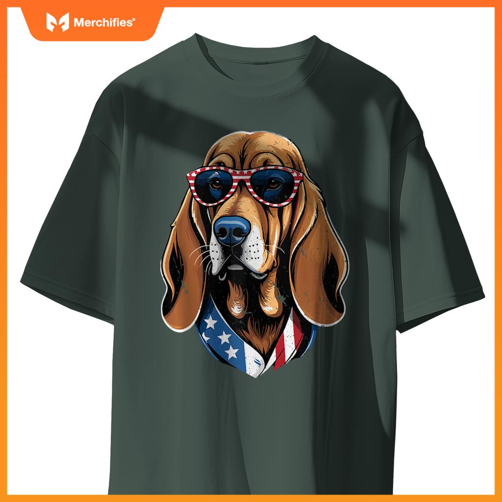 Patriotic Bloodhound Dog American Flag Men Women Bloodhound T-Shirt