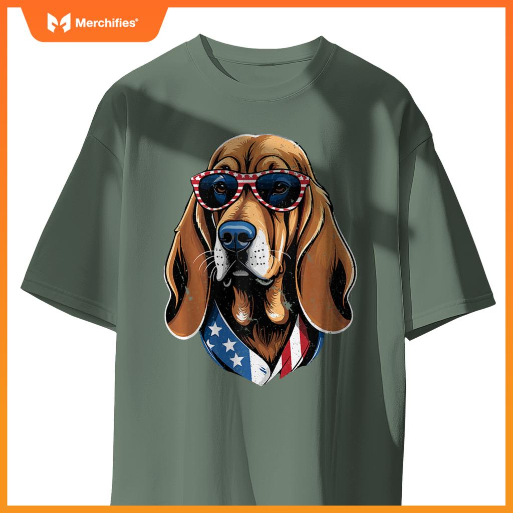 Patriotic Bloodhound Dog American Flag Men Women Bloodhound T-Shirt