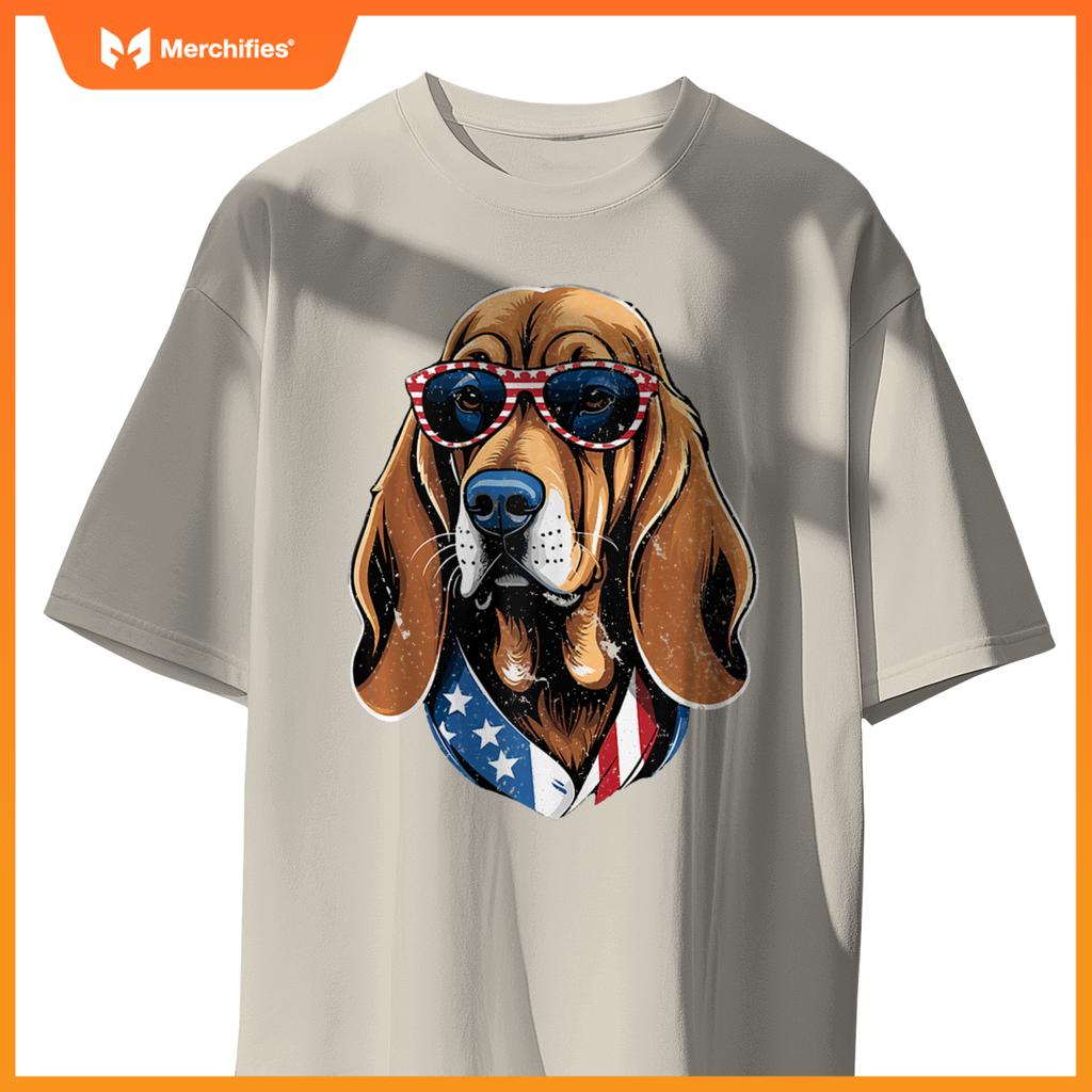 Patriotic Bloodhound Dog American Flag Men Women Bloodhound T-Shirt