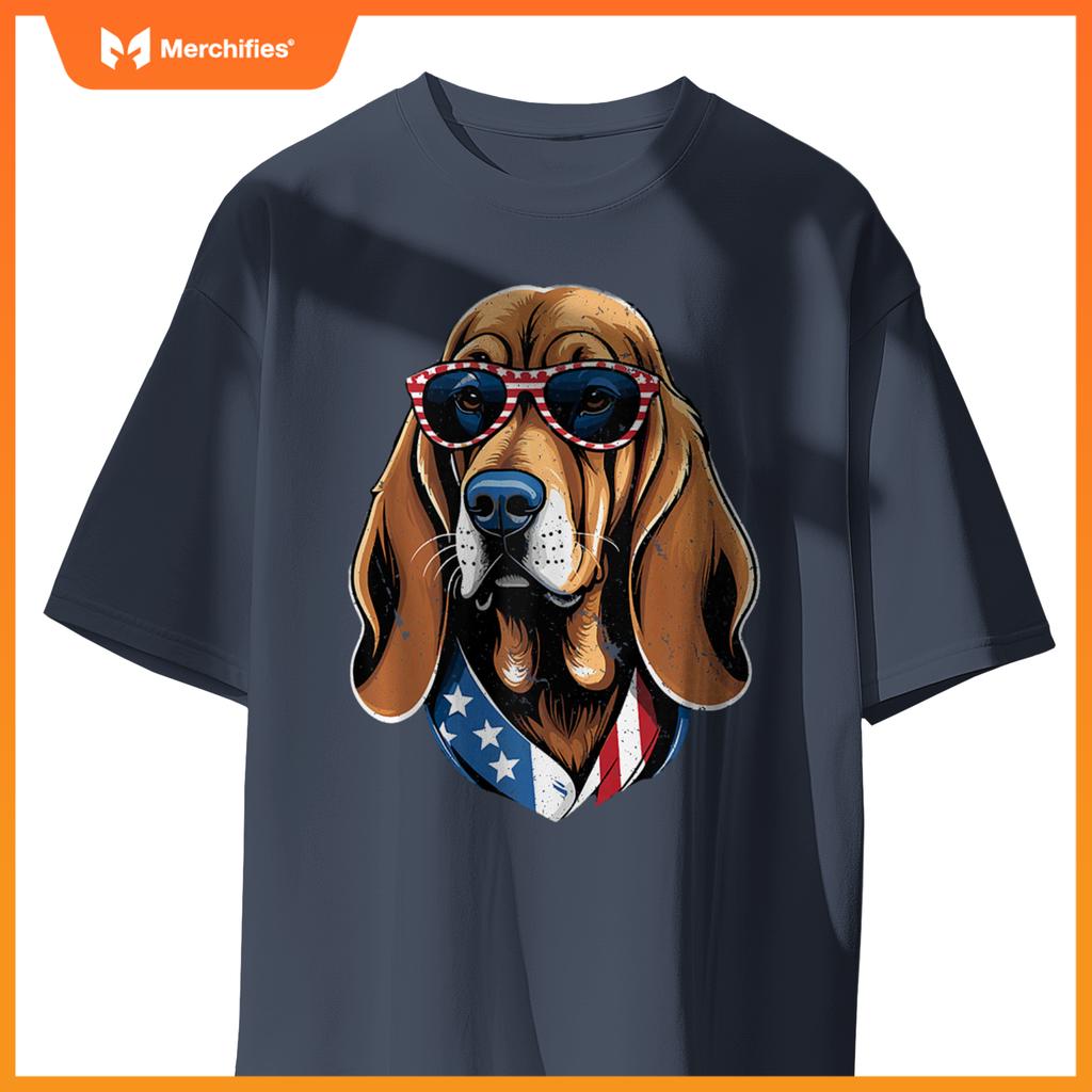 Patriotic Bloodhound Dog American Flag Men Women Bloodhound T-Shirt