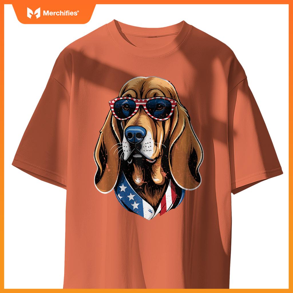 Patriotic Bloodhound Dog American Flag Men Women Bloodhound T-Shirt