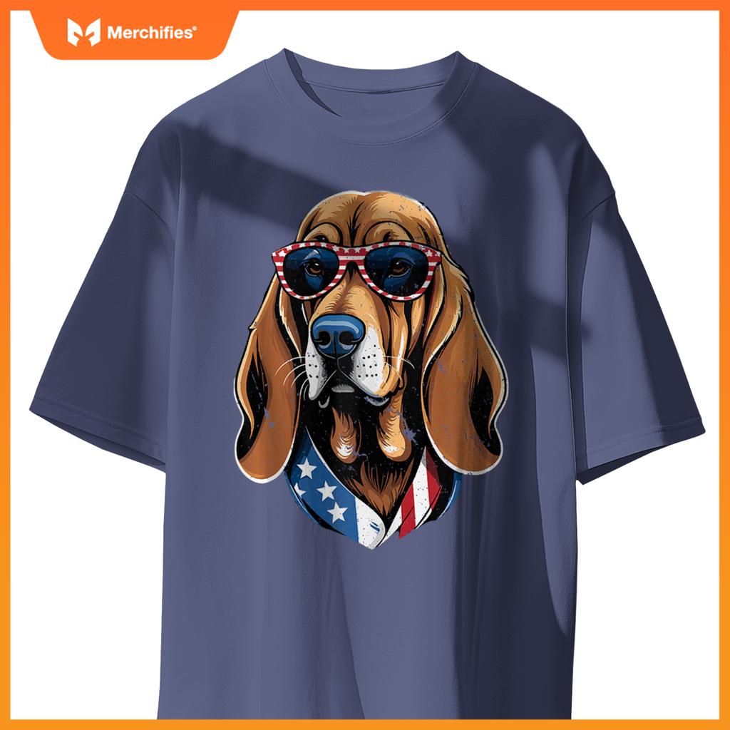 Patriotic Bloodhound Dog American Flag Men Women Bloodhound T-Shirt