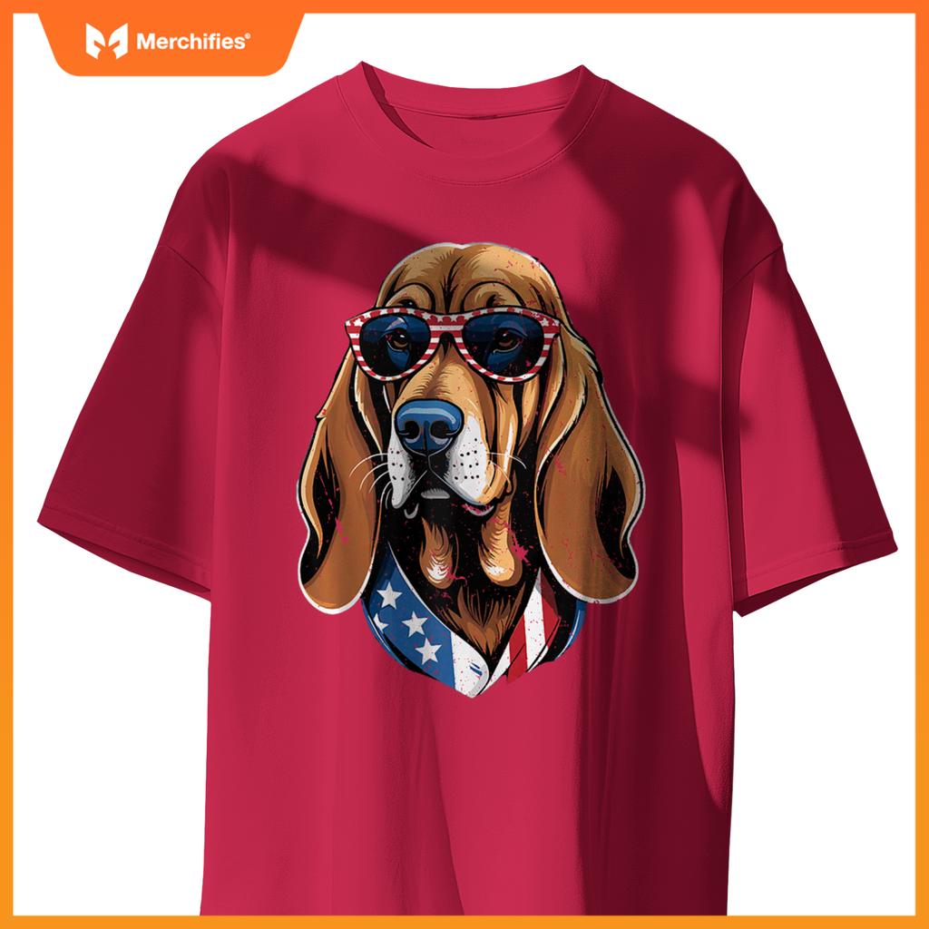 Patriotic Bloodhound Dog American Flag Men Women Bloodhound T-Shirt