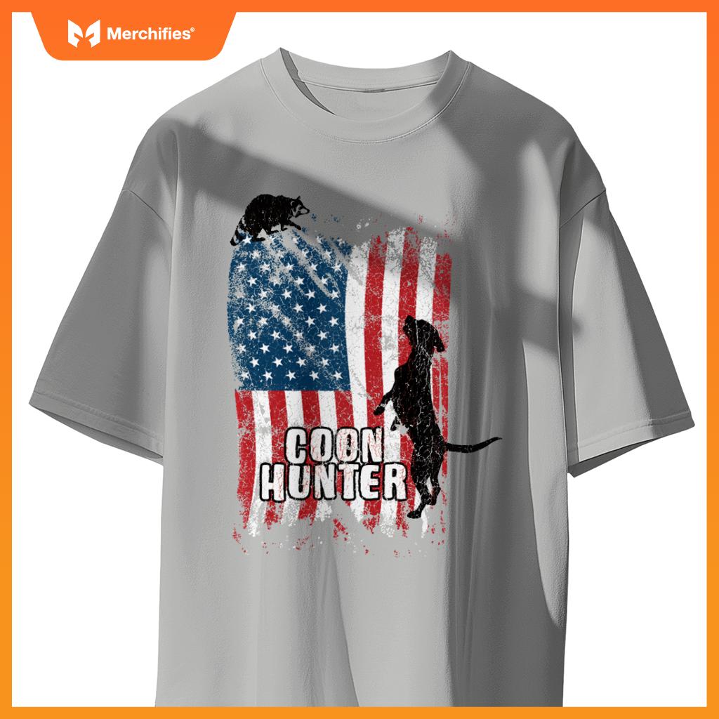 Patriotic Coon Hunting Dogs American Flag T-Shirt