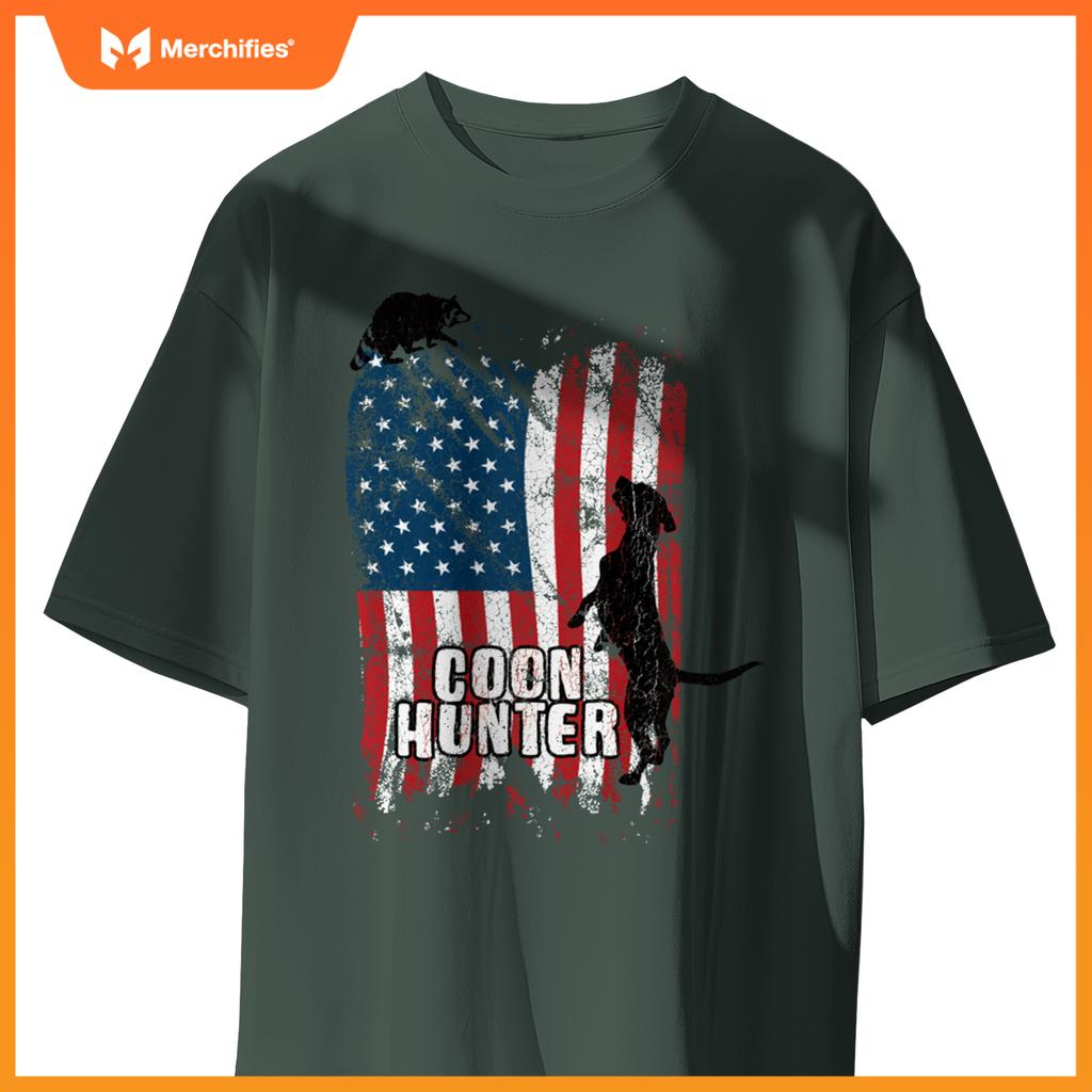 Patriotic Coon Hunting Dogs American Flag T-Shirt