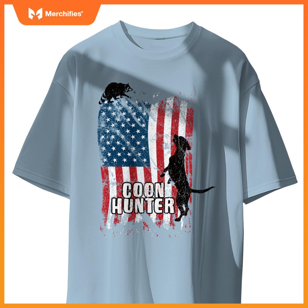 Patriotic Coon Hunting Dogs American Flag T-Shirt