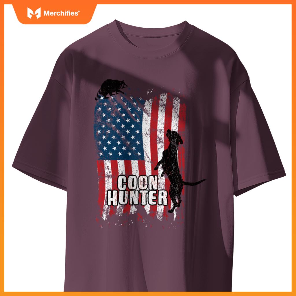 Patriotic Coon Hunting Dogs American Flag T-Shirt
