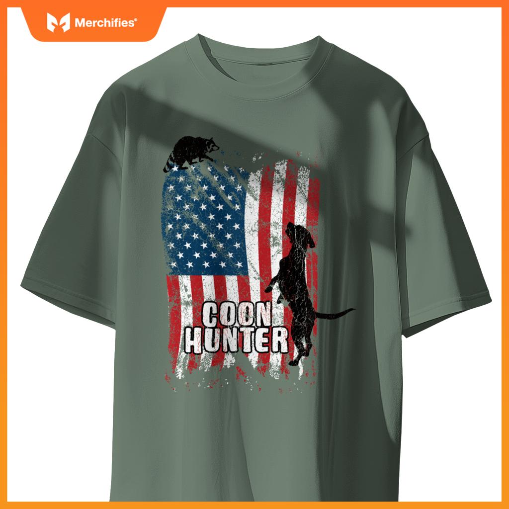 Patriotic Coon Hunting Dogs American Flag T-Shirt