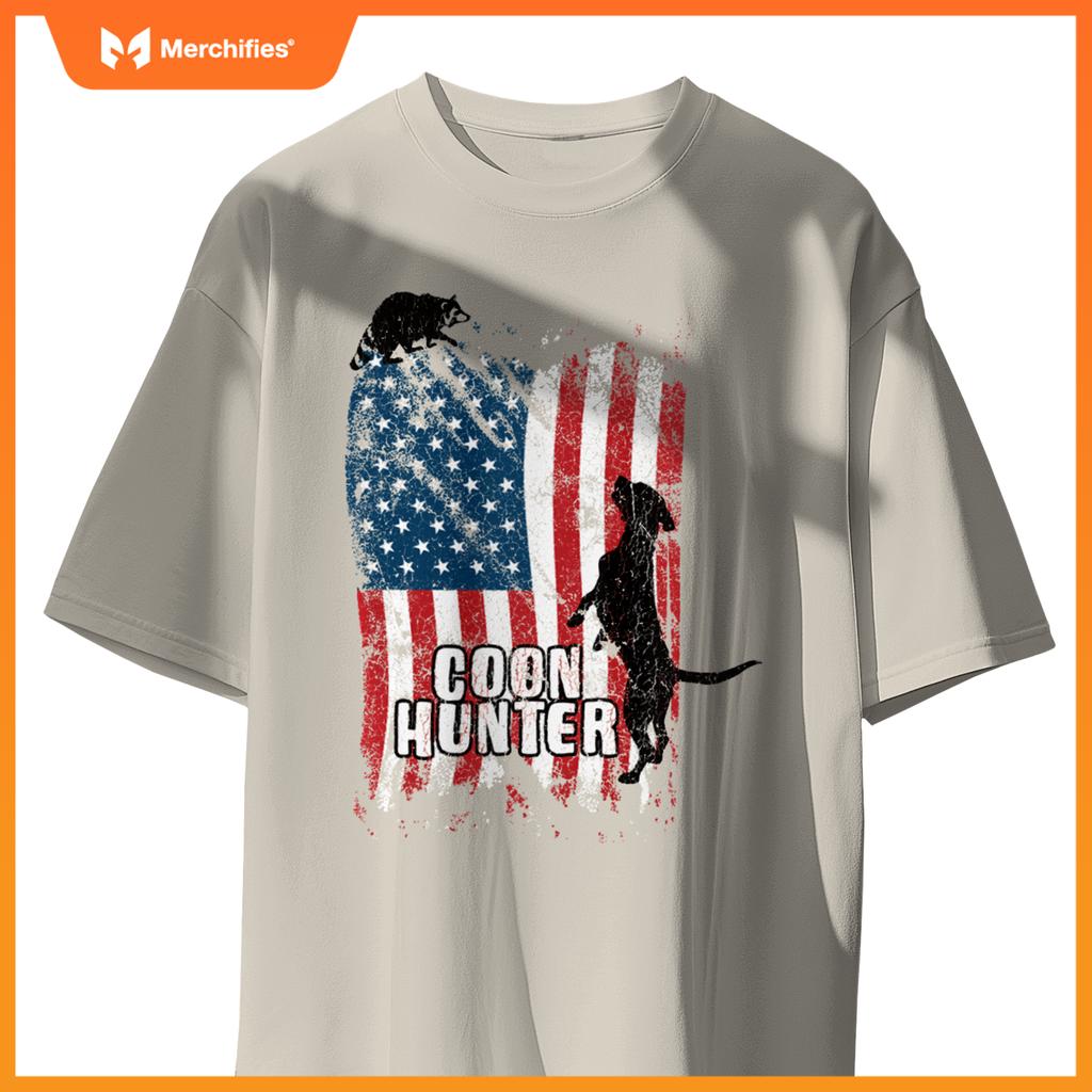 Patriotic Coon Hunting Dogs American Flag T-Shirt