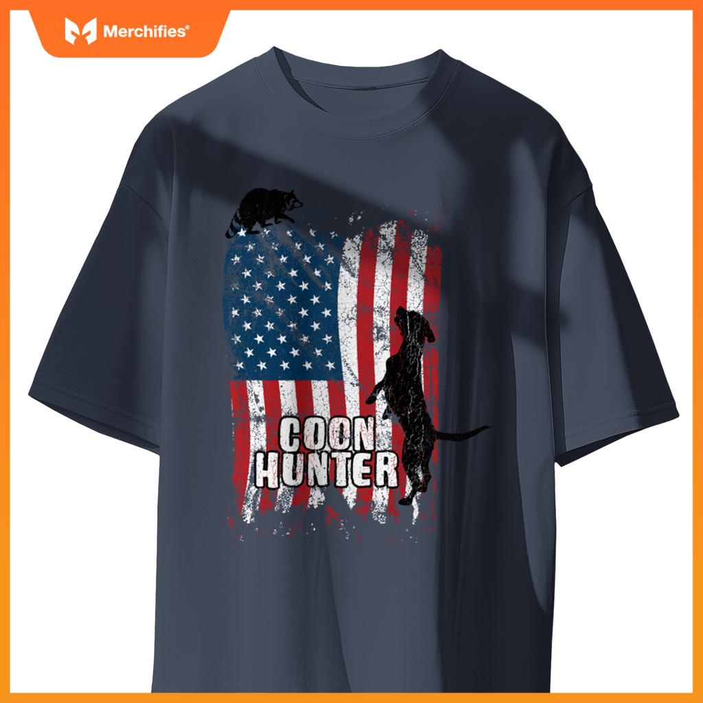 Patriotic Coon Hunting Dogs American Flag T-Shirt