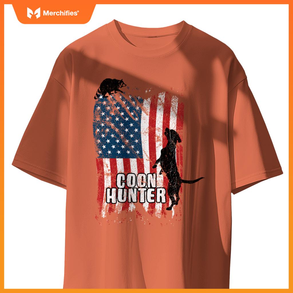 Patriotic Coon Hunting Dogs American Flag T-Shirt