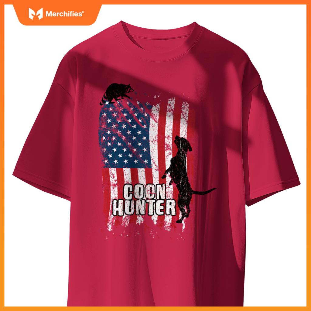 Patriotic Coon Hunting Dogs American Flag T-Shirt