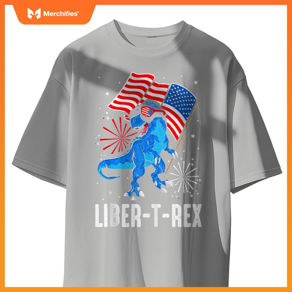 Patriotic Dinosaur 4th Of July USA Flag T Rex American Dino T-Shirt