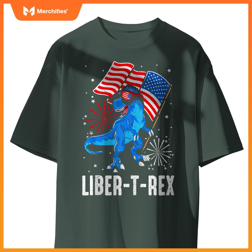 Patriotic Dinosaur 4th Of July USA Flag T Rex American Dino T-Shirt