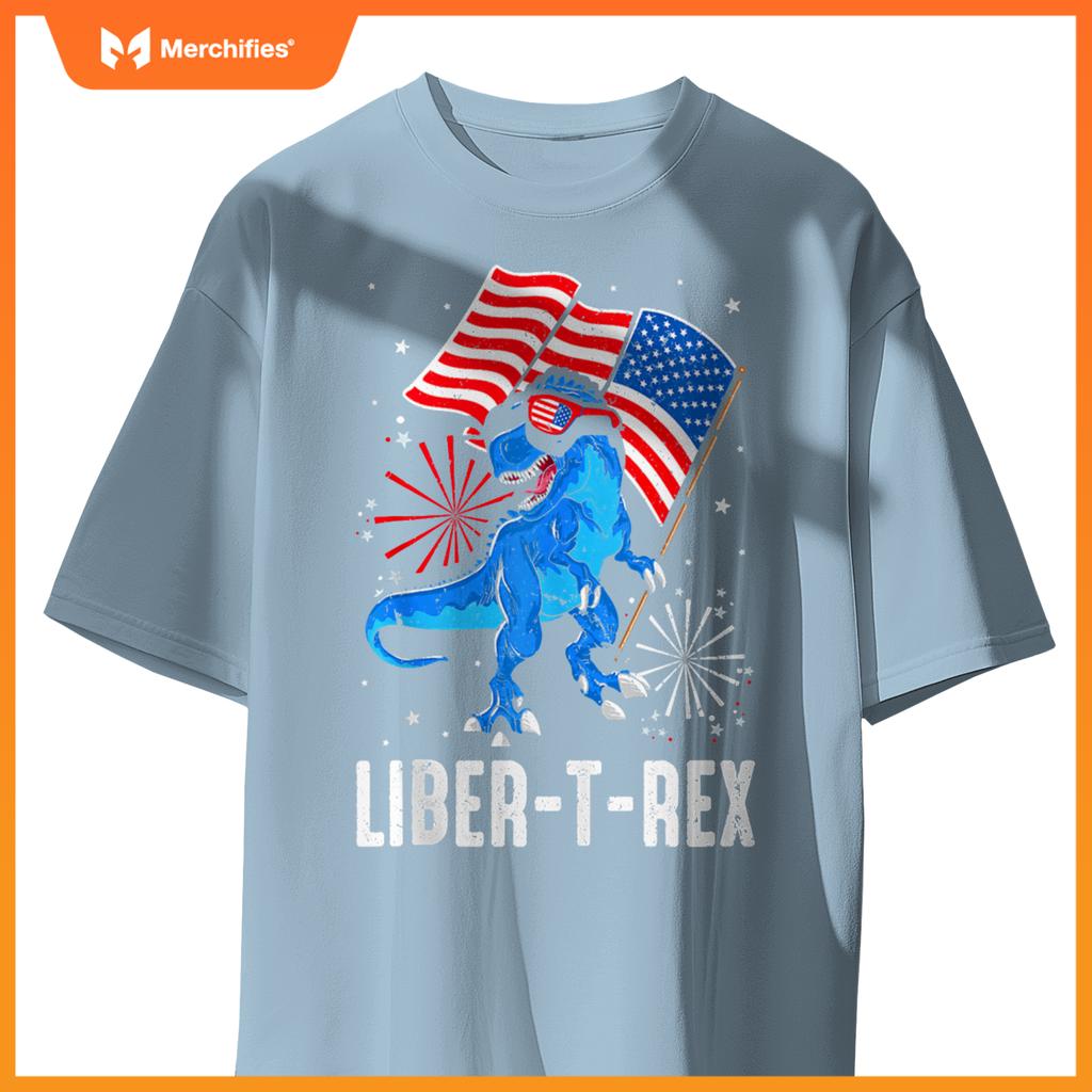 Patriotic Dinosaur 4th Of July USA Flag T Rex American Dino T-Shirt