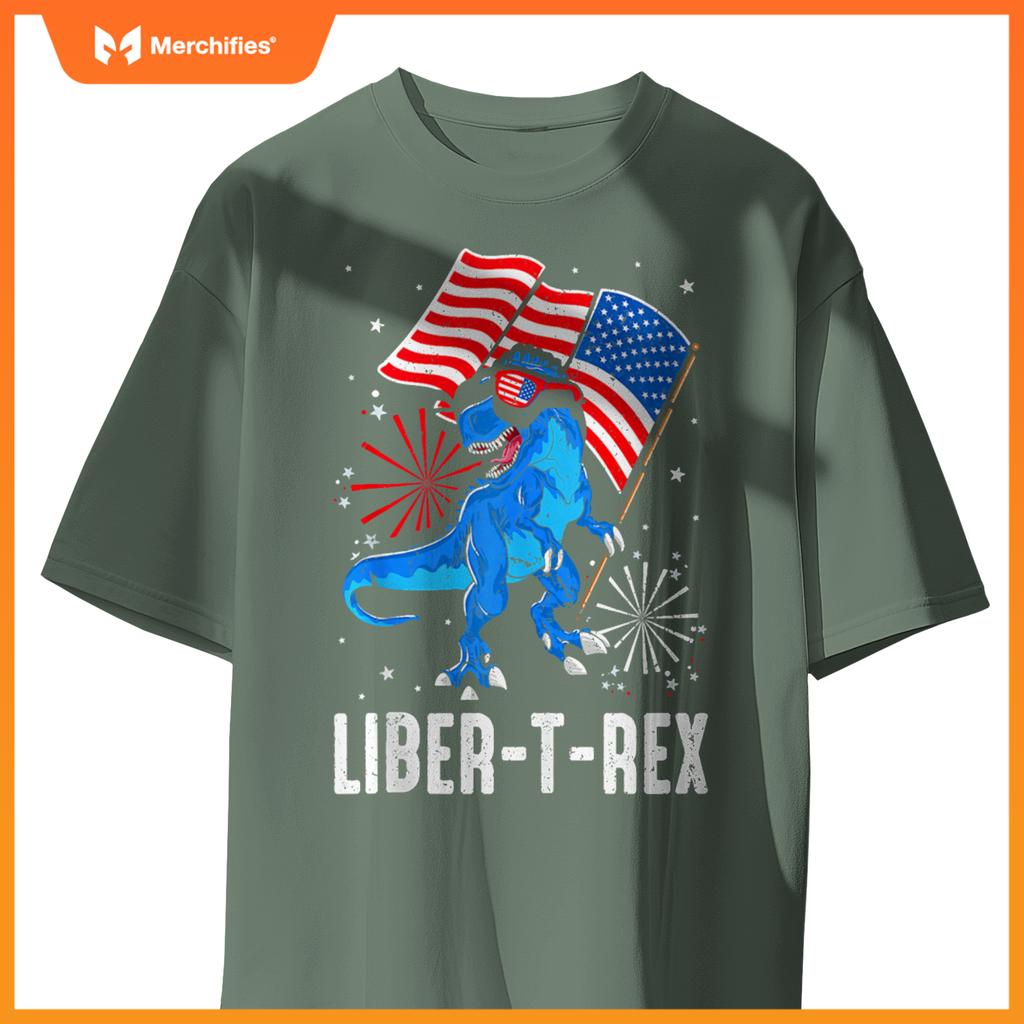 Patriotic Dinosaur 4th Of July USA Flag T Rex American Dino T-Shirt