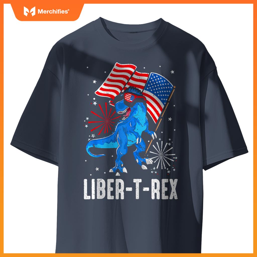 Patriotic Dinosaur 4th Of July USA Flag T Rex American Dino T-Shirt