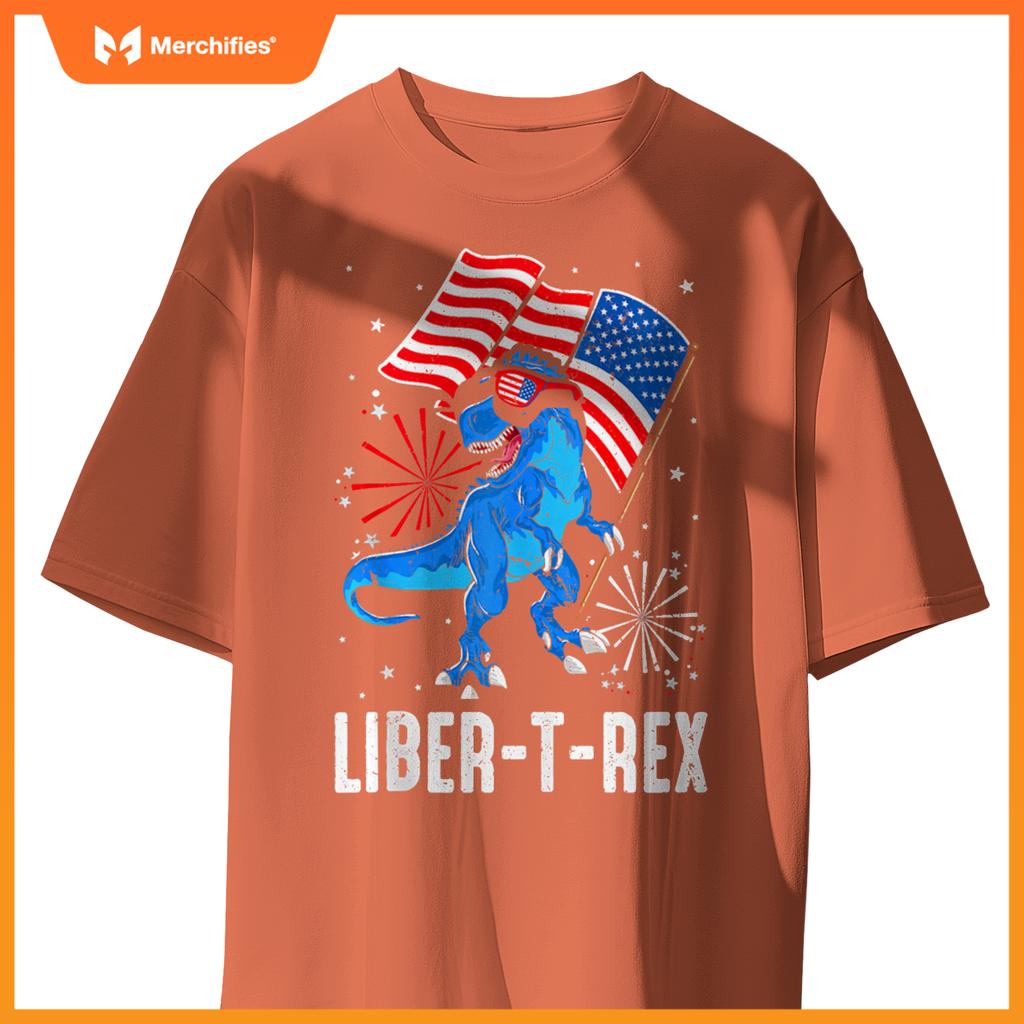 Patriotic Dinosaur 4th Of July USA Flag T Rex American Dino T-Shirt