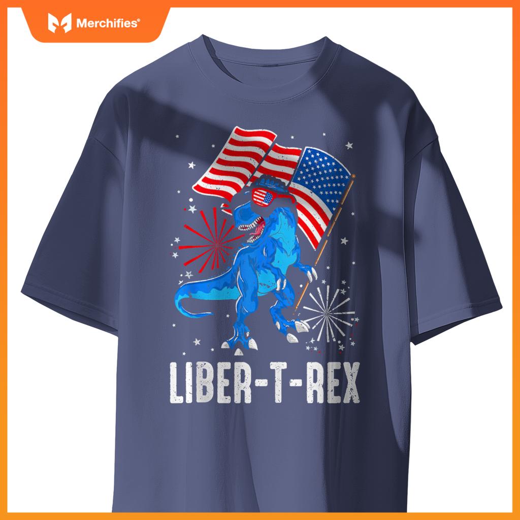 Patriotic Dinosaur 4th Of July USA Flag T Rex American Dino T-Shirt
