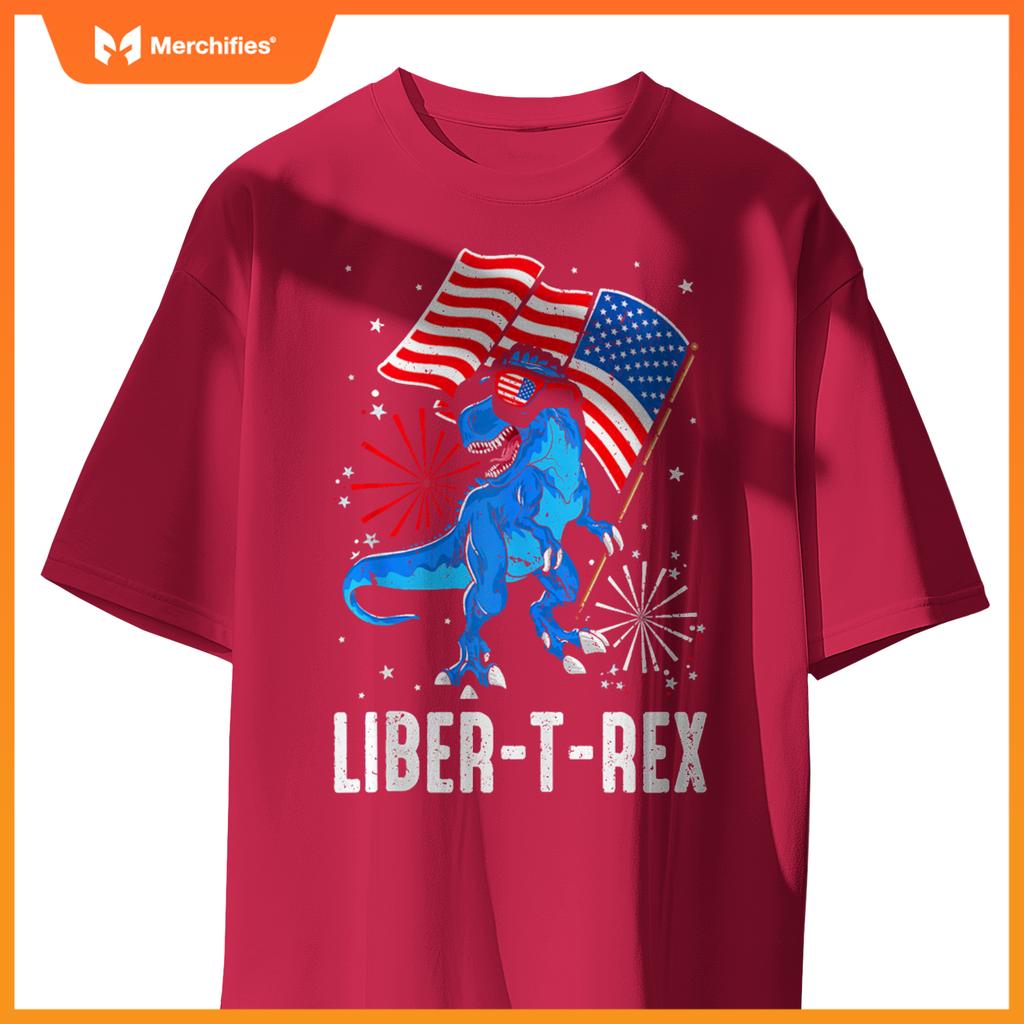 Patriotic Dinosaur 4th Of July USA Flag T Rex American Dino T-Shirt