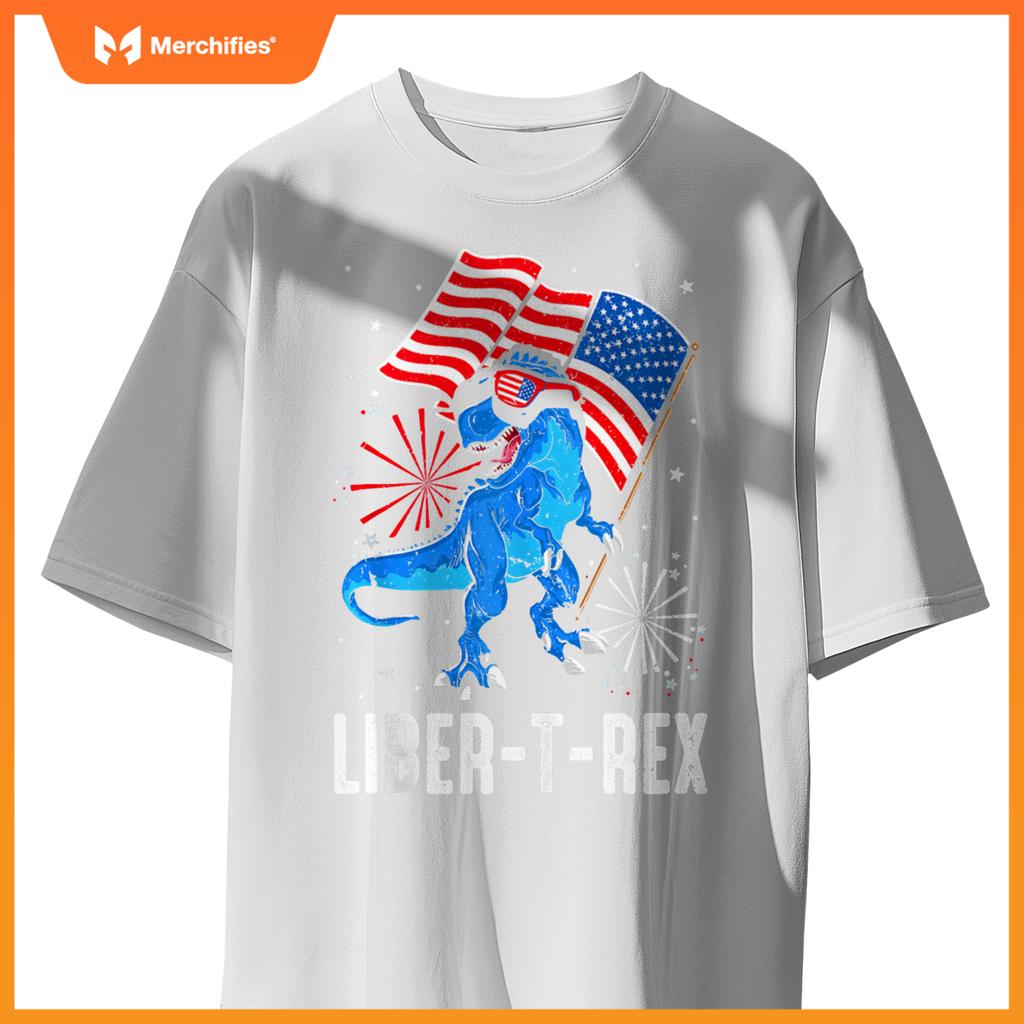 Patriotic Dinosaur 4th Of July USA Flag T Rex American Dino T-Shirt