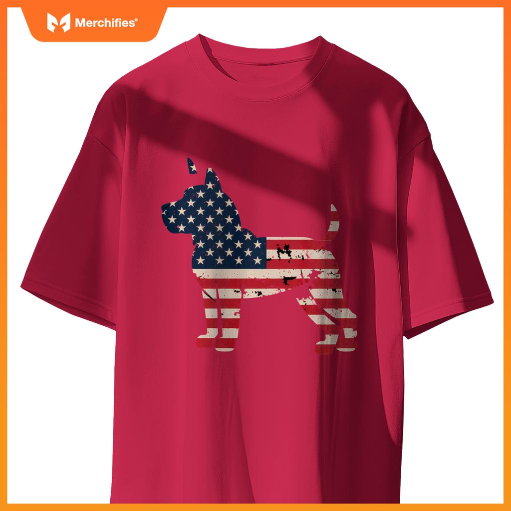 Patriotic Dog Lover USA Flag Design 4th of July American T-Shirt