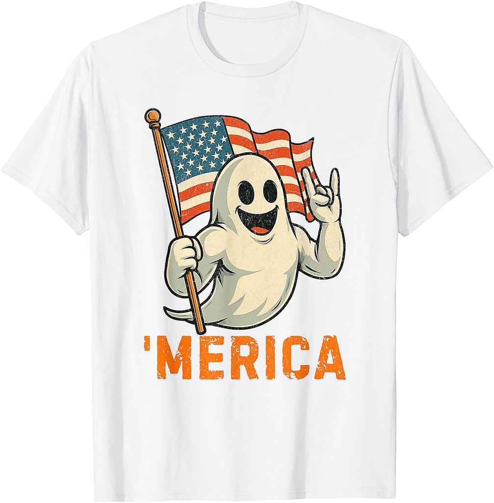 Patriotic Funny Rock Ghost Usa American Flag Halloween T-Shirt