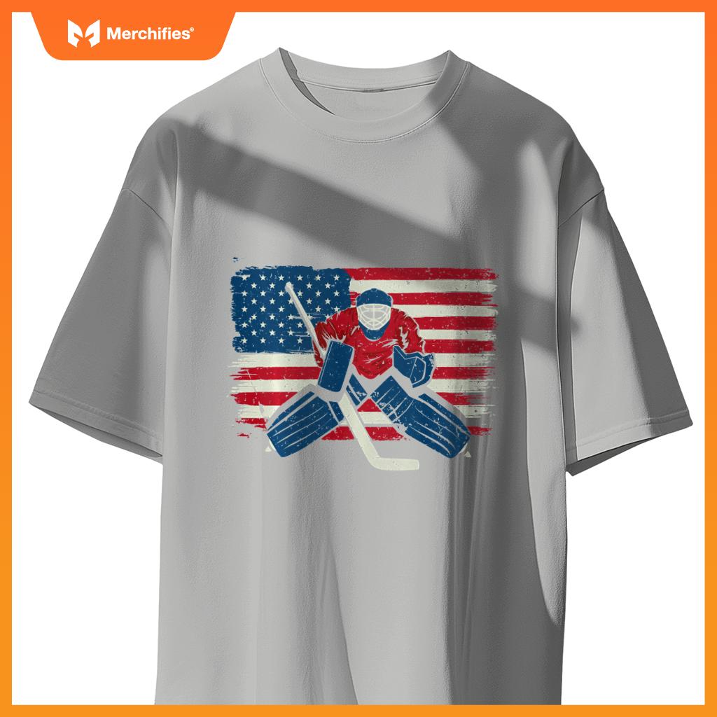 Patriotic Ice Hockey Goalie Player USA Flag Lover American T-Shirt