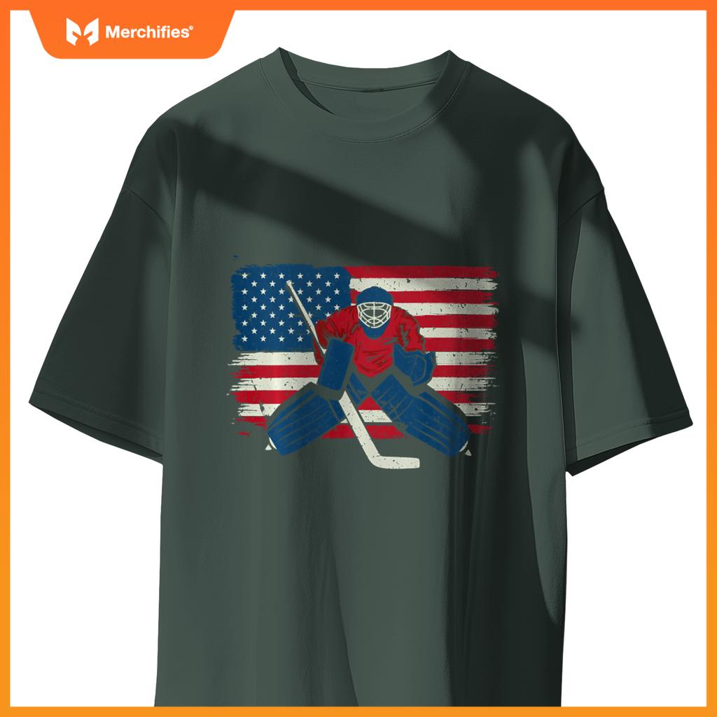 Patriotic Ice Hockey Goalie Player USA Flag Lover American T-Shirt