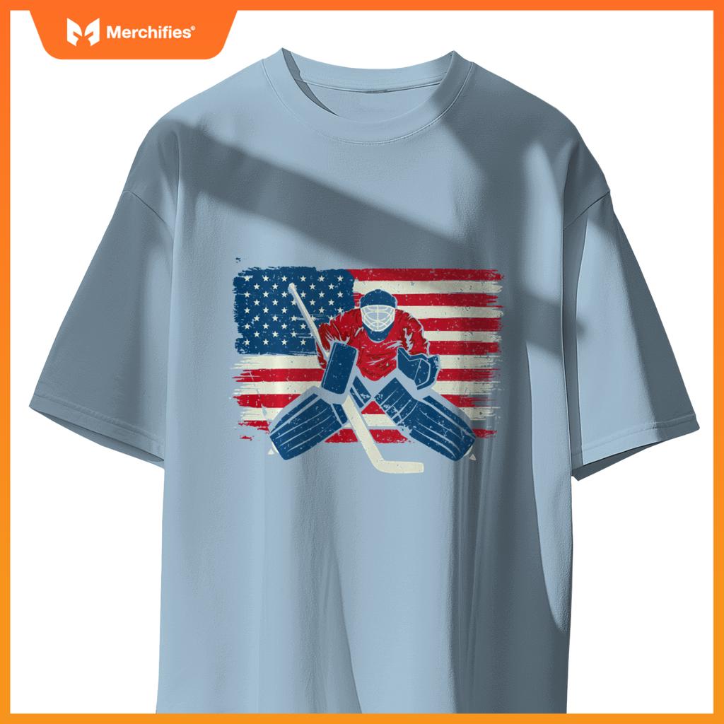 Patriotic Ice Hockey Goalie Player USA Flag Lover American T-Shirt