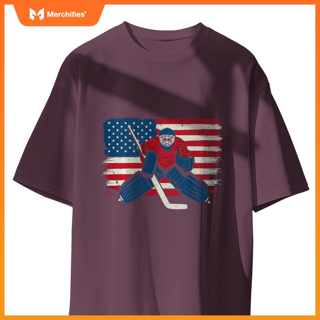 Patriotic Ice Hockey Goalie Player USA Flag Lover American T-Shirt