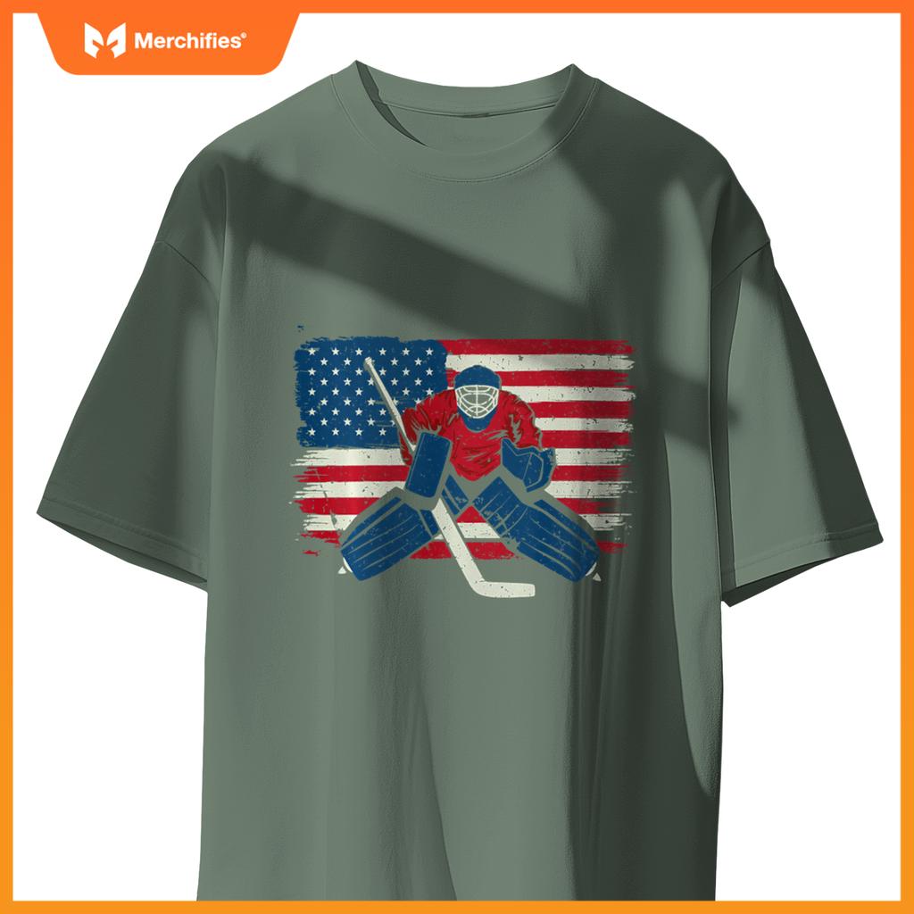Patriotic Ice Hockey Goalie Player USA Flag Lover American T-Shirt
