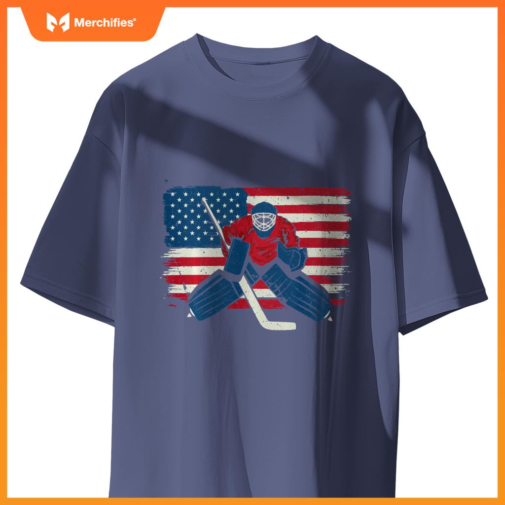 Patriotic Ice Hockey Goalie Player USA Flag Lover American T-Shirt