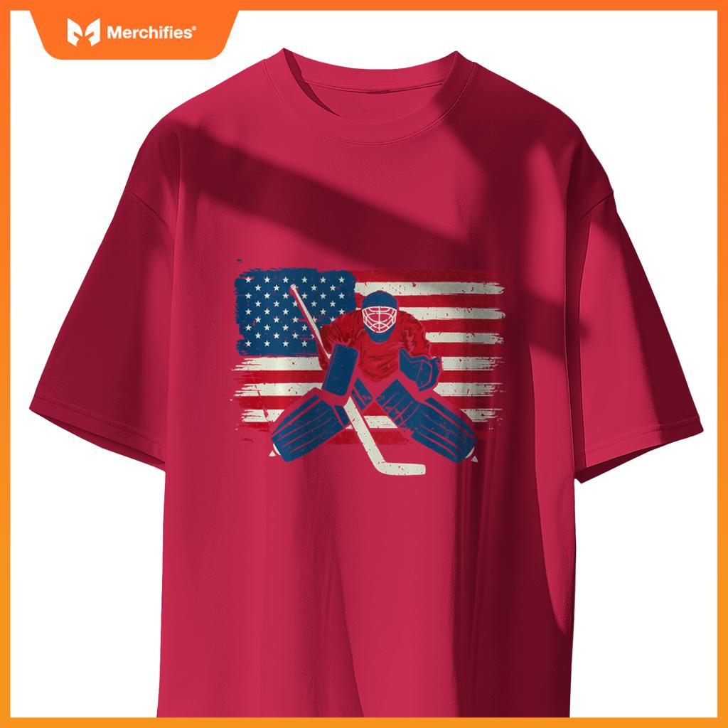 Patriotic Ice Hockey Goalie Player USA Flag Lover American T-Shirt