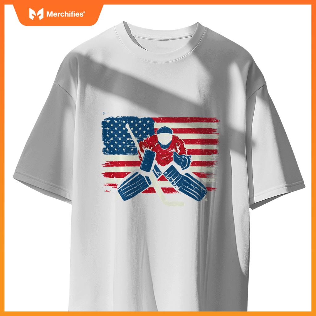 Patriotic Ice Hockey Goalie Player USA Flag Lover American T-Shirt