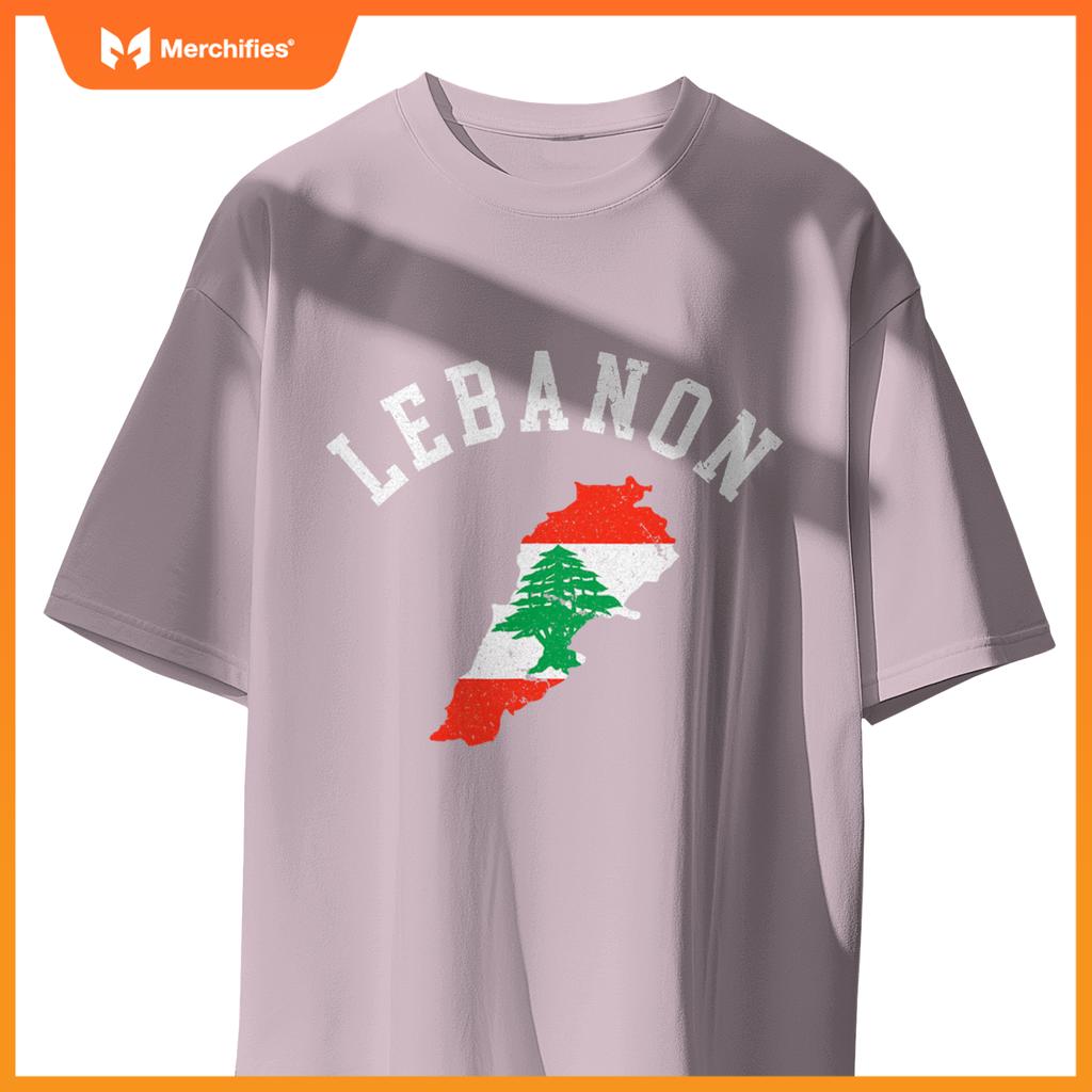 Patriotic Men Women Lebanon Flag Map Distressed T-Shirt
