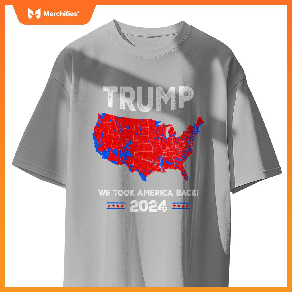 Patriotic Red and Blue Map, Donald Trump, WE WON 2024 Trump T-Shirt