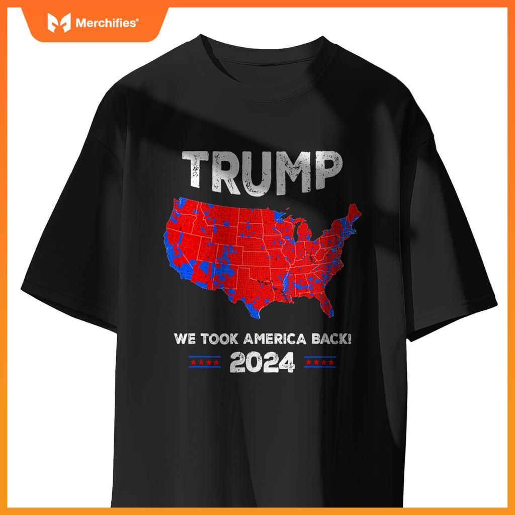 Patriotic Red and Blue Map, Donald Trump, WE WON 2024 Trump T-Shirt