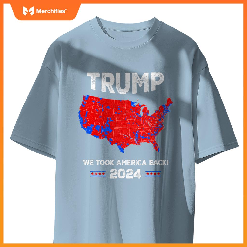 Patriotic Red and Blue Map, Donald Trump, WE WON 2024 Trump T-Shirt