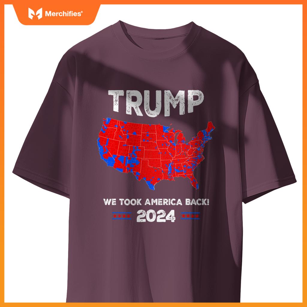 Patriotic Red and Blue Map, Donald Trump, WE WON 2024 Trump T-Shirt
